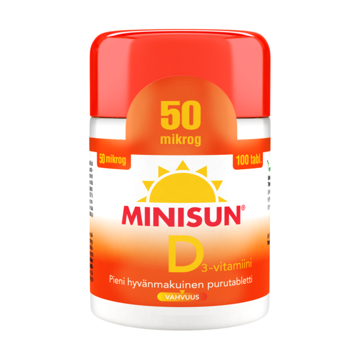 Minisun D-vitamiini 50 mikrog 100 purutabl kuva 2