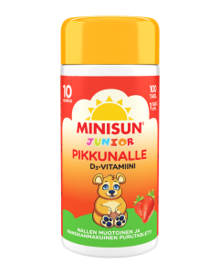 Minisun D-vitamiini Mansikka Nalle jr.10 mikrog 100 PURUTABL