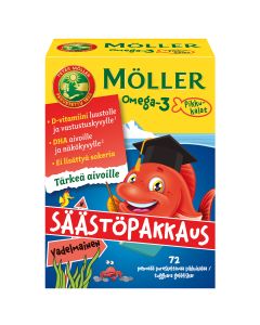 Möller Omega-3 Pikkukalat vadelmainen säästöpakkaus 72 kpl